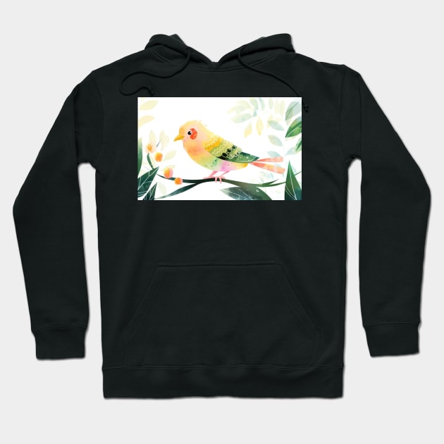 Whimsical and Cute Watercolor Bird Hoodie by A Badger